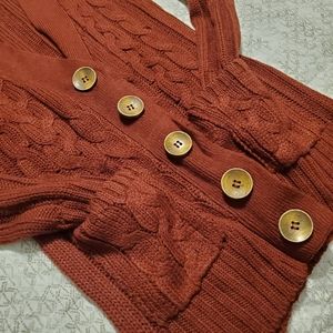Modcloth Rust Red Sweater w/ Pockets, Wood Buttons